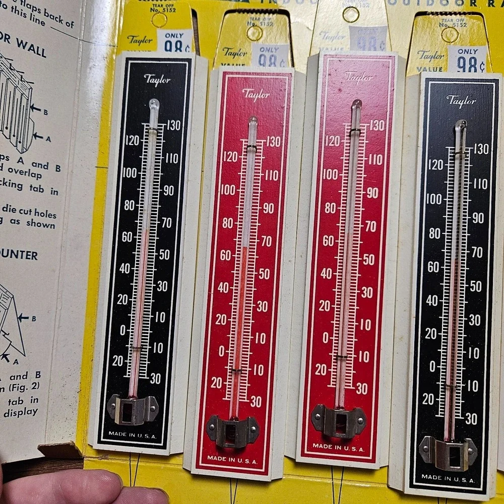 Taylor Wooden Indoor Outdoor Wall Thermometer Set of 6 W/ Display No. 5152 NWT‎